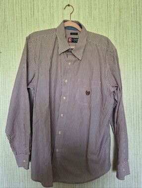 Chaps Men’s Size XL Red And White Striped Dress Shirt Long Sleeves